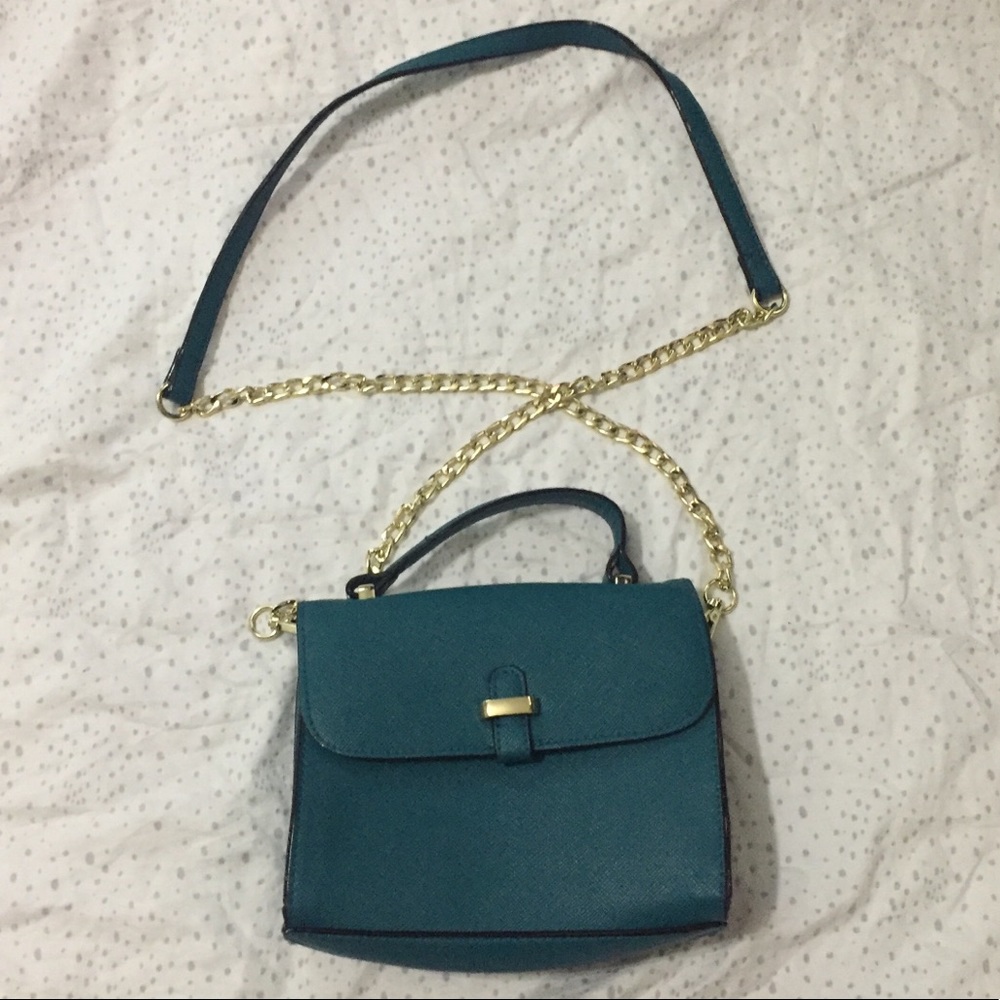 Teal Blue and Gold Crossbody Purse